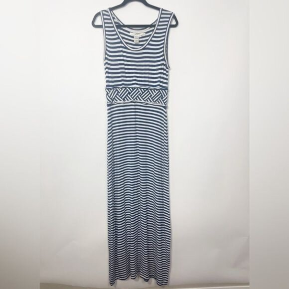 Max Studio Navy & White Striped Tank Maxi Dress Rayon Spandex Blend Size Large - Picture 2 of 6